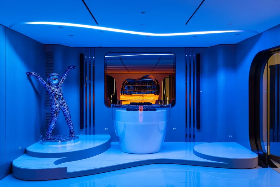 A design-led hospitality interior with no visible loudspeakers